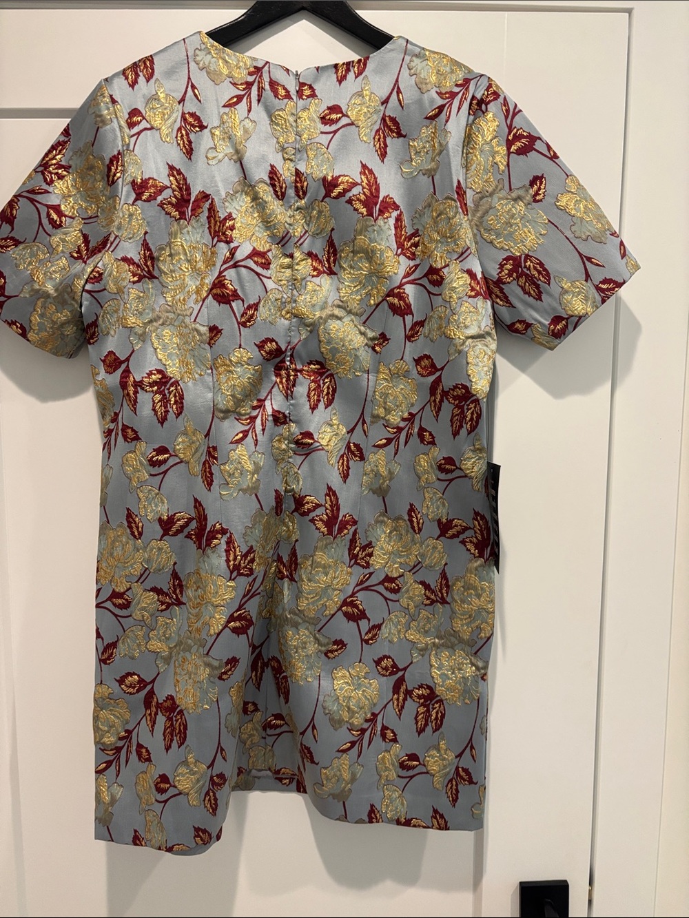 Pomander Place Light Blue Jacquard Mini Dress with Gold & Burgundy Floral - Picture 4 of 7